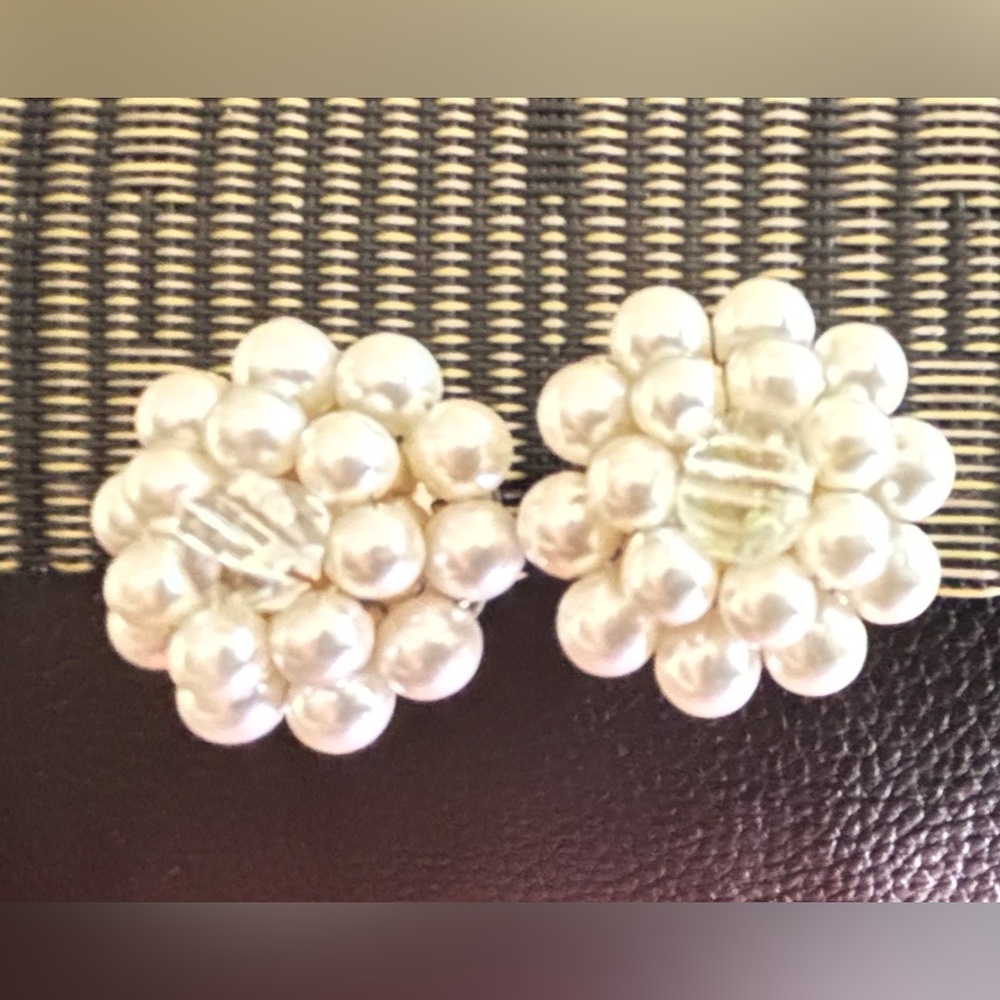 Elegant Pearl Clip on Cluster Earrings